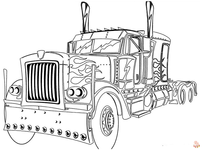 Coloriage de camions en français Camion de transport, pompiers, semi-remorque, benne, livraison, chantier et grue à colorier